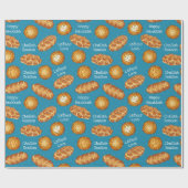 Blue Latkes and Challah Bread Hanukkah Pattern Cadeaupapier (Vlak)