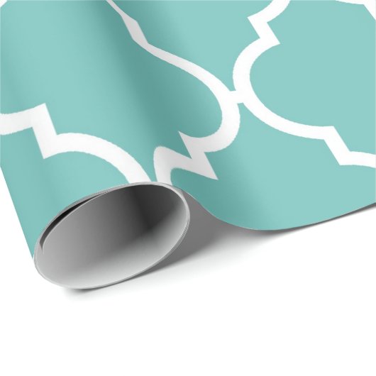 Blue Latticework, Quatrefoil, Marokkaanse Trellis Cadeaupapier (Rol Hoek)