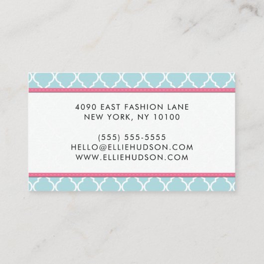 Blue Latticework, Quatrefoil, Marokkaanse Trellis Visitekaartje (Achterkant)