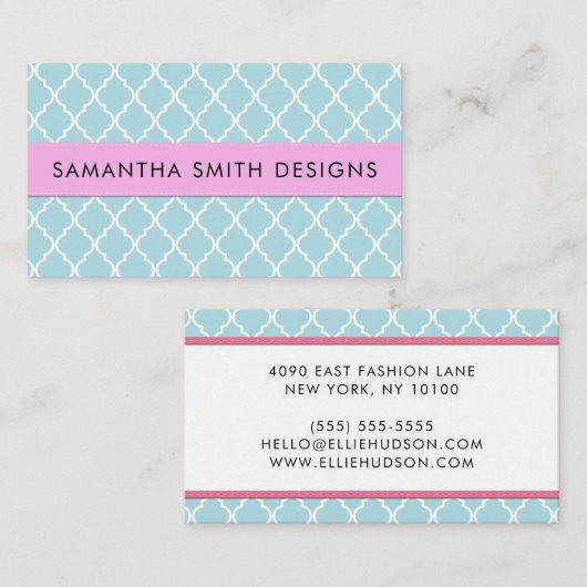 Blue Latticework, Quatrefoil, Marokkaanse Trellis Visitekaartje (Voorkant / Achterkant)
