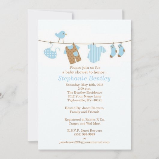 Blue Laundry Bird Baby shower 5x7 Kaart (Voorkant)