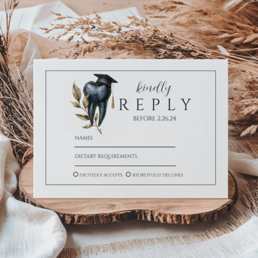 Blue Laurel Tooth Graduation Party RSVP Kaartje