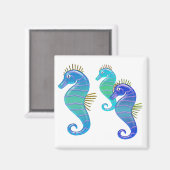 Blue & Lavendel Glas in lood Seahorse Trio Magneet (Voorkant / Achterkant)