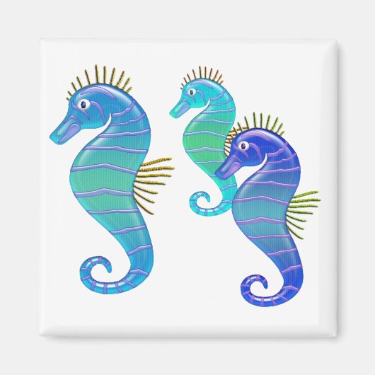 Blue & Lavendel Glas in lood Seahorse Trio Magneet (Voorkant)