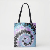 Blue Lavender Black Tie Dye Abstract Monogram Tote Bag (Voorkant)
