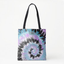 Blue Lavender Black Tie Dye Abstract Monogram