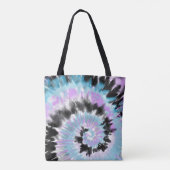 Blue Lavender Black Tie Dye Abstract Monogram Tote Bag (Achterkant)