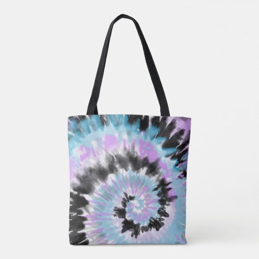 Blue Lavender Black Tie Dye Abstract Monogram Tote Bag (Achterkant)