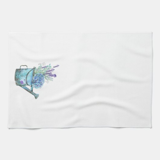Blue Lavender Hydrangea Water can Farmhouse Floral Theedoek (Horizontaal)