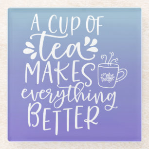 Blue Lavender Ombre Tea Lovers Quote Glazen Onderzetter