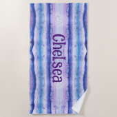 Blue Lavender White Waterverf Streaks-Monogrammed Strandlaken (Voorkant)