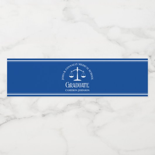 Blue Law School Custom Graduation Party Waterfles Etiket (Enkel label)
