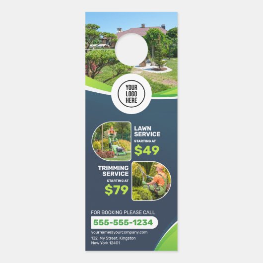 Blue Lawn Care Landscaping Trimming Mowing Service Deurhanger (Voorkant)