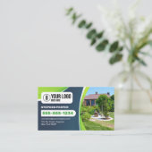 Blue Lawn Care Landscaping Trimming Mowing Service Visitekaartje (Staand voorkant)