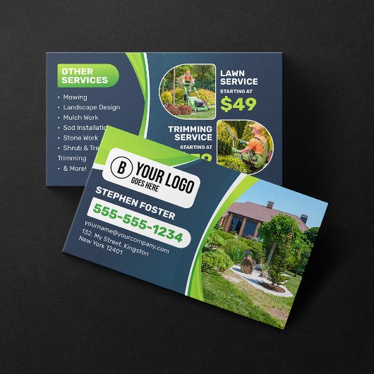 Blue Lawn Care Landscaping Trimming Mowing Service Visitekaartje