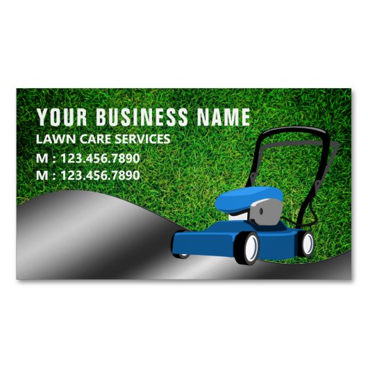 Blue Lawn Mower Gardening Service Grass Cutting Magnetisch Visitekaartje (Voorkant)
