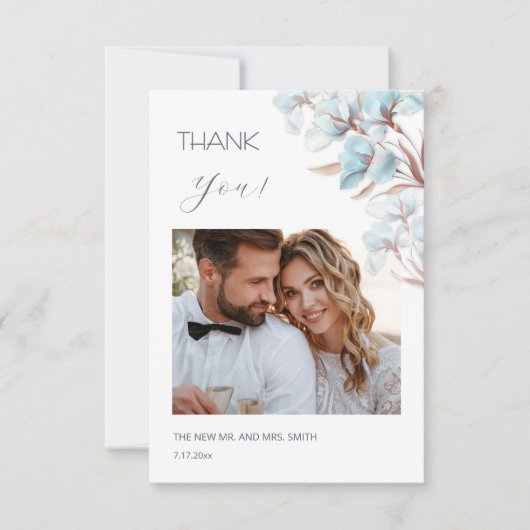 Blue Layered Flowers Wedding Thank You Card Bedankkaart (Voorkant)