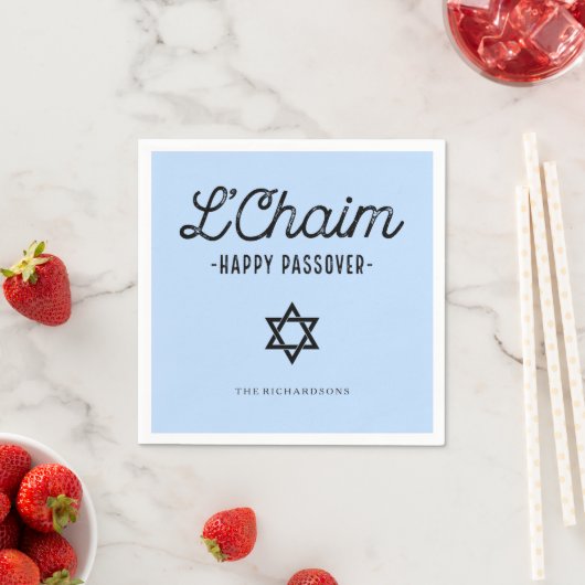 Blue L'Chaim Happy Pascha in trendy typografie Servetten (Insitu)