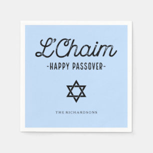 Blue L'Chaim Happy Pascha in trendy typografie Servetten