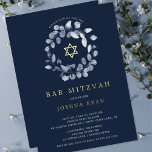 Blue Leaf Bat Mitsvah Folie Invitation Folie Uitnodiging<br><div class="desc">Mooie Bar Mitzvah-uitnodigingen met een zachte blauw blad en ster van David op een donkerblauwe achtergrond. Draai onze uitnodiging om het uitzicht een coördinerende achterzijde te geven voor een extra speciale aanraking. Bezoek onze winkel om ons Bar Mitzvah-collectie te uitzichten.</div>