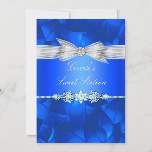 Blue Leaf & Bow Sweet Sixteen Invite Kaart (Voorkant)