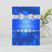 Blue Leaf & Bow Sweet Sixteen Uitnodiging (Staand voorkant)