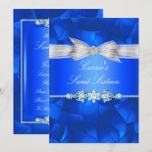 Blue Leaf & Bow Sweet Sixteen Uitnodiging (Voorkant / Achterkant)
