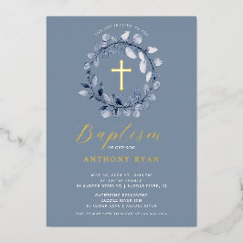 Blue Leaf Boys Baptism Folie Invitation Folie Uitnodiging