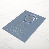 Blue Leaf Boys Baptism Folie Invitation Uitnodiging (Gedraaid)