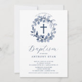 Blue Leaf Boys Baptisme Invitation Kaart (Voorkant)