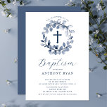 Blue Leaf Boys Baptisme Invitation Kaart<br><div class="desc">Prachtige baptisme-uitnodigingen met een zachte blauwe leaf en een kruisje op een witte achtergrond. Draai onze uitnodiging om het uitzicht een coördinerende achterzijde te geven voor een extra speciale aanraking. Bezoek onze winkel om ons hele collectie te uitzichten.</div>