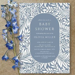 Blue Leaf Floral Baby shower Invitation Kaart