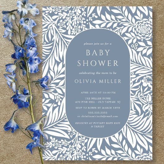 Blue Leaf Floral Baby shower Invitation Kaart
