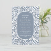 Blue Leaf Floral Baby shower Invitation Kaart (Staand voorkant)