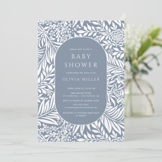 Blue Leaf Floral Baby shower Invitation Kaart (Staand voorkant)