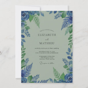 Blue Leaf Flourish Bruiloft Kaart