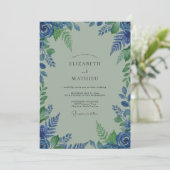 Blue Leaf Flourish Bruiloft Kaart (Staand voorkant)