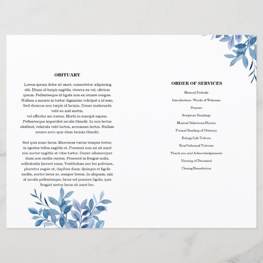 Blue leaf Funeral Program sjabloon (Achterkant)