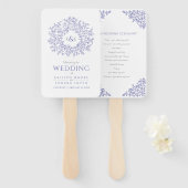 blue leaf monogram voor bruiloft handwaaier (Voorkant en achterkant)