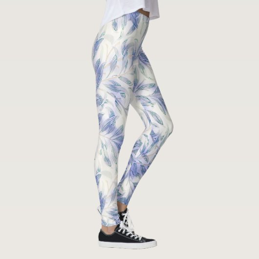 Blue Leaf Pattern Natuur Art Leggings (Rechts)