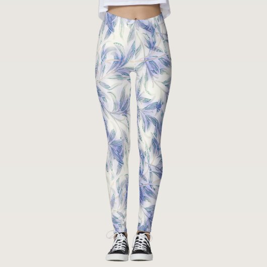 Blue Leaf  Pattern Natuur Art Leggings (Voorkant)