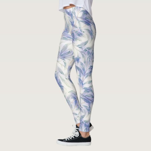 Blue Leaf  Pattern Natuur Art Leggings (Links)