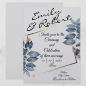 Blue Leaf Wedding Invitations Kaart (Voorkant / Achterkant)