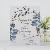 Blue Leaf Wedding Invitations Kaart (Staand voorkant)