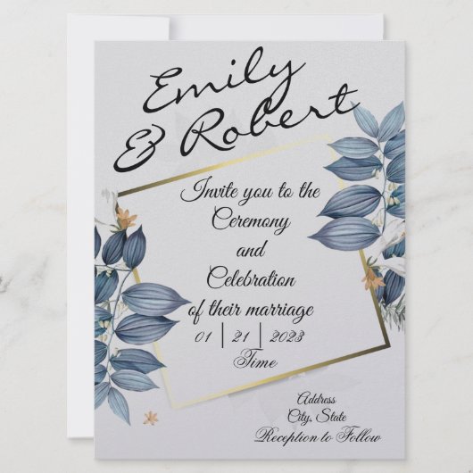 Blue Leaf Wedding Invitations Kaart (Voorkant)