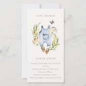 Blue Leafy Foliage Baby Clothes Baby shower Invite Bedankkaart (Voorkant)