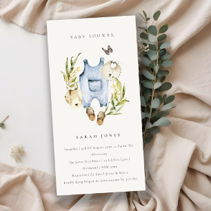 Blue Leafy Foliage Baby Clothes Baby shower Invite Bedankkaart