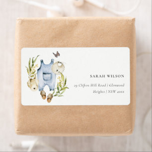 Blue Leafy Foliage Boy Clothes Baby shower Address Etiket