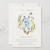 Blue Leafy Foliage Boy Clothes Baby shower Invite Bedankkaart (Voorkant)