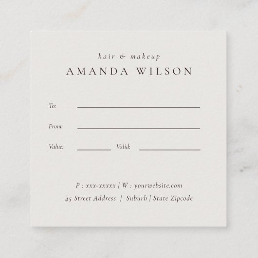 Blue Leafy Tropical Foliage Fern Gift Certificate Vierkante Visitekaartje (Achterkant)